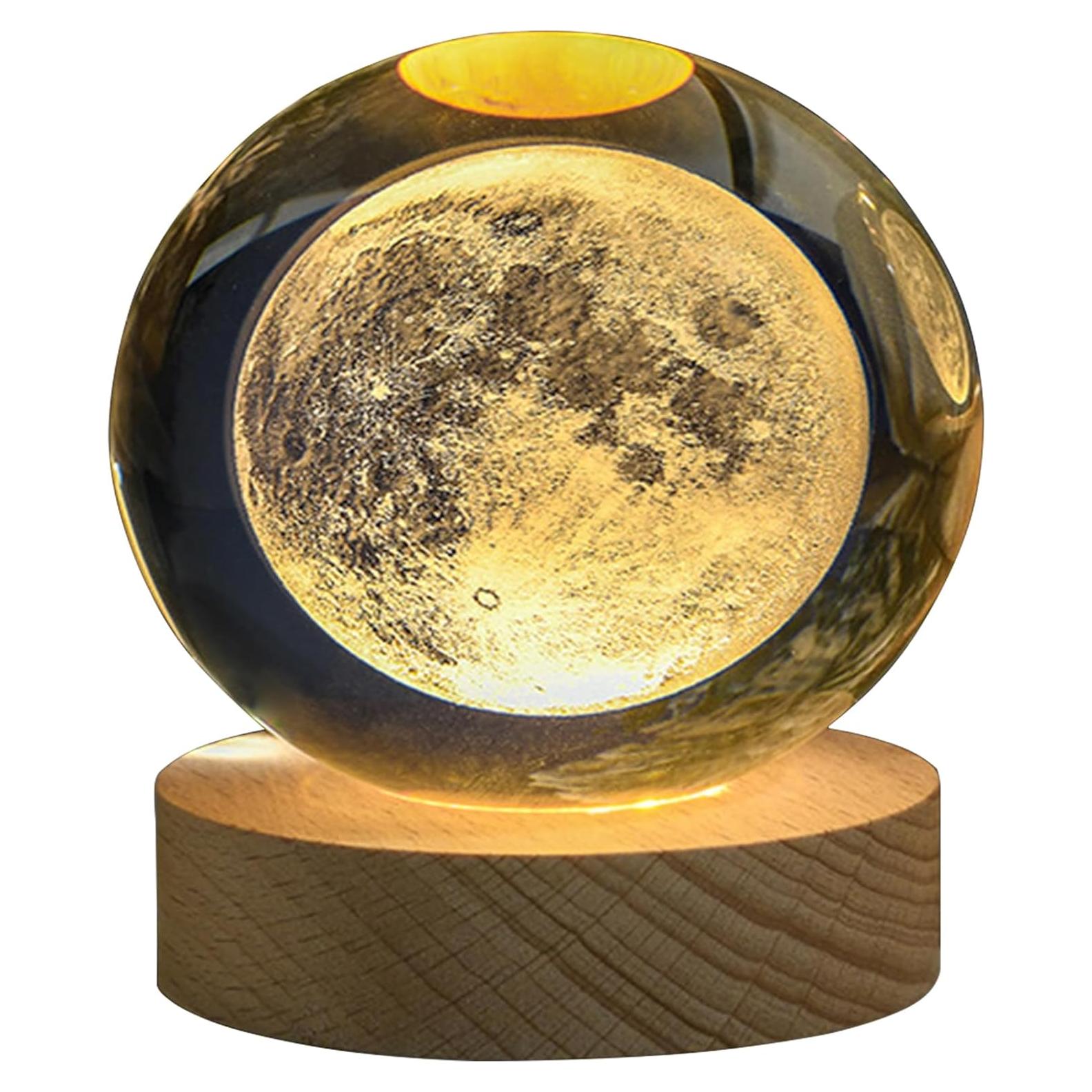Lámpara de Esfera de Cristal KAZETEC 3D Luna 80 mm Luz Cálida