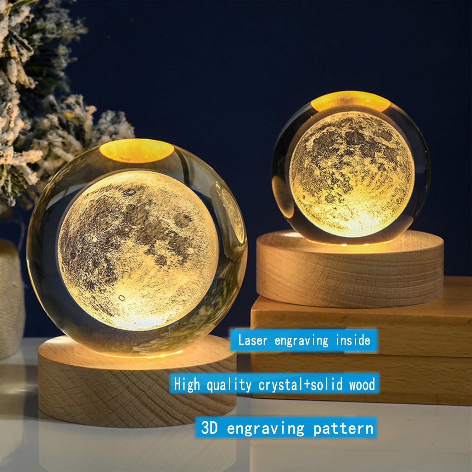 Lámpara de Esfera de Cristal KAZETEC 3D Luna 80 mm Luz Cálida