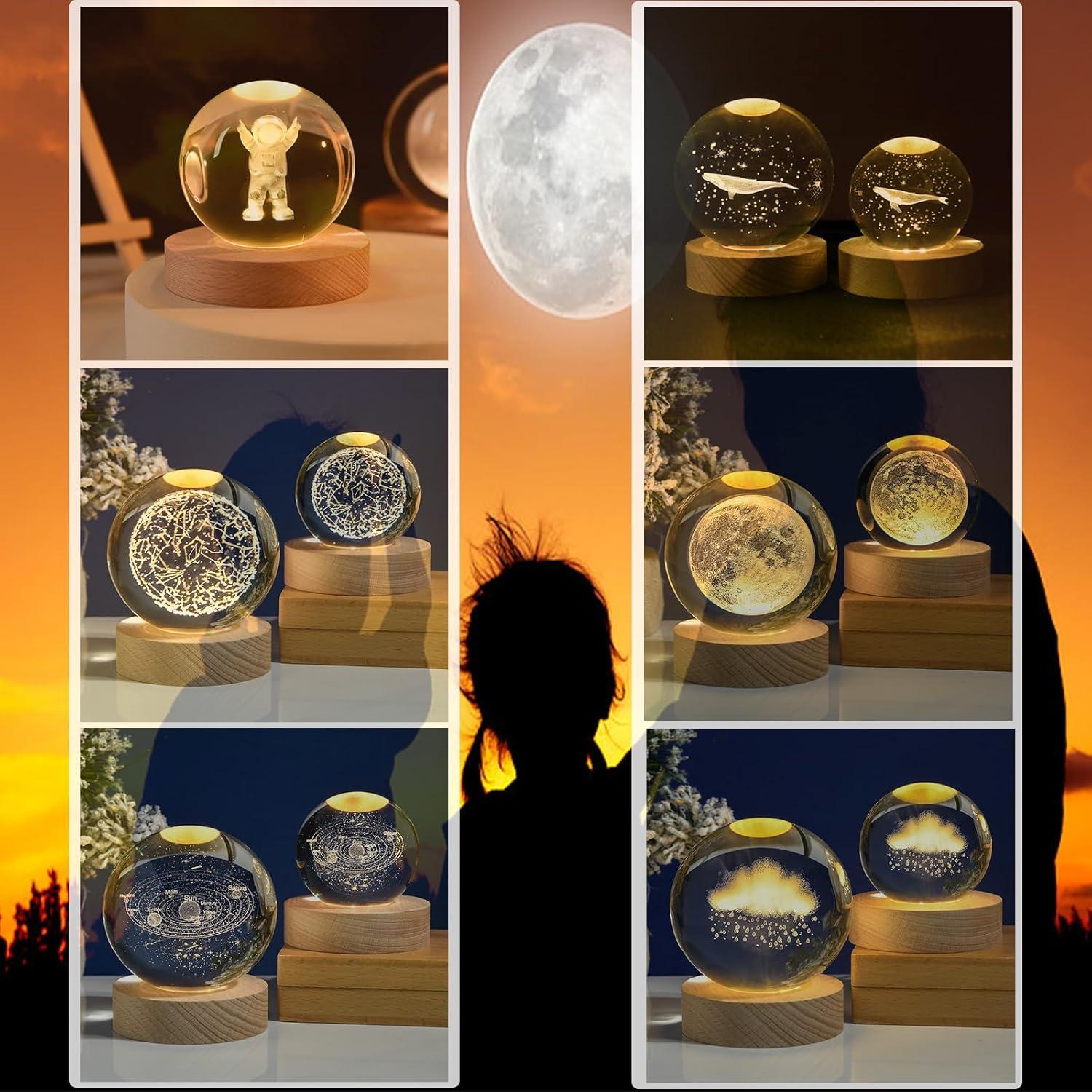 Lámpara de Esfera de Cristal KAZETEC 3D Luna 80 mm Luz Cálida