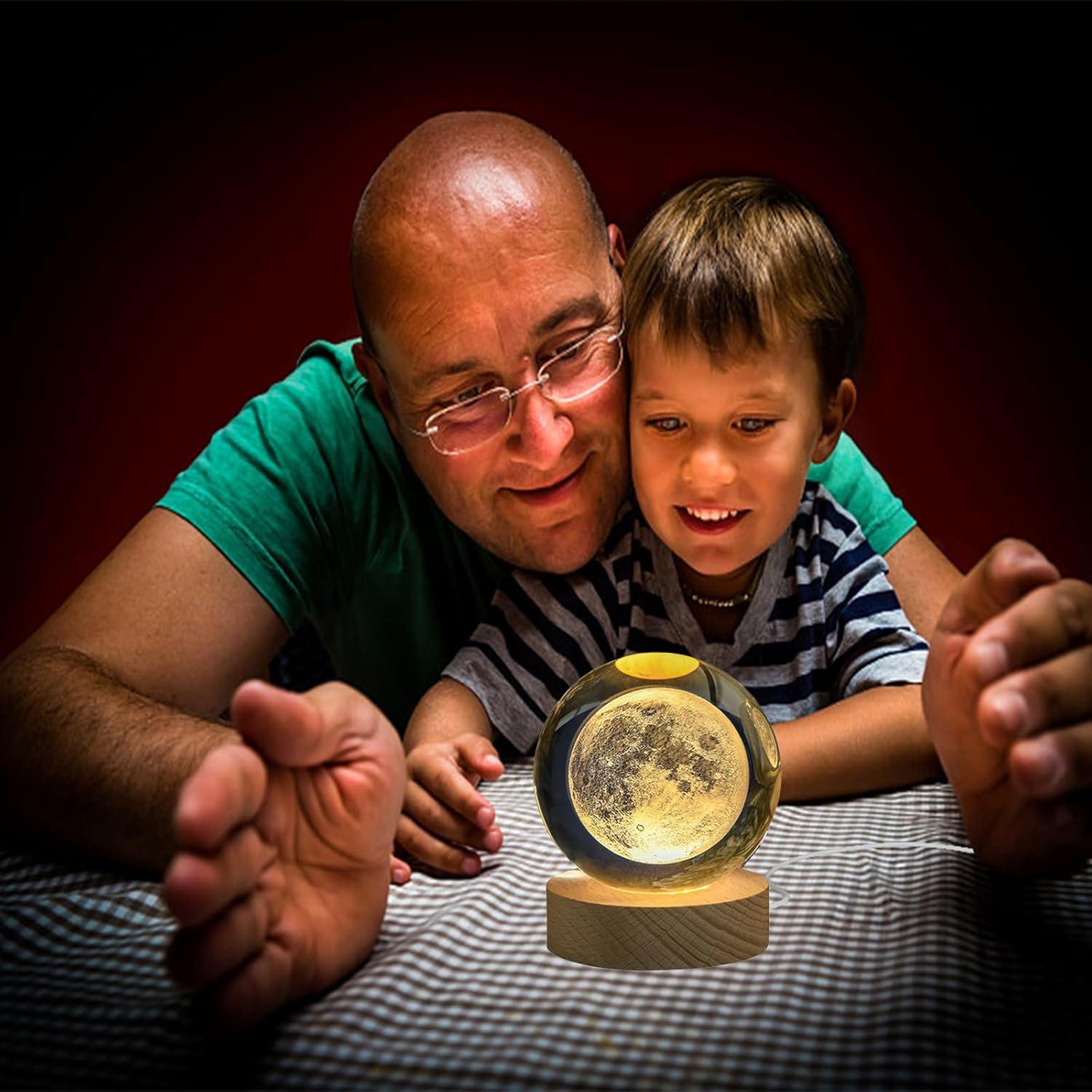 Lámpara de Esfera de Cristal KAZETEC 3D Luna 80 mm Luz Cálida