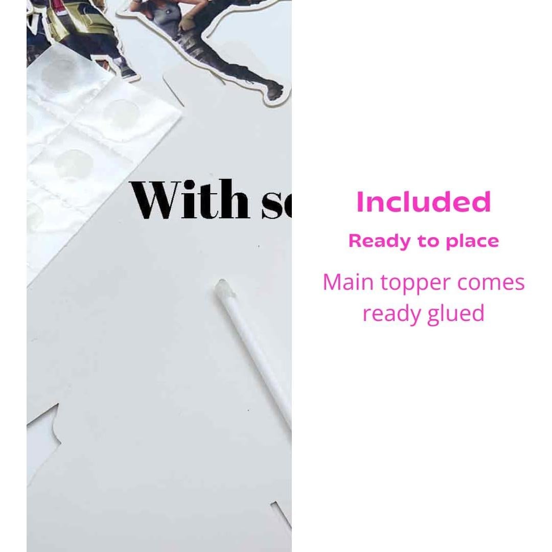 Video Game Happy Birthday Cake Topper 15cm + 7 Characters + Wafer Paper Badge Party Supplies Decoration Supplies for Kids Adults Girls Boys JUSTCAKETOPPERS