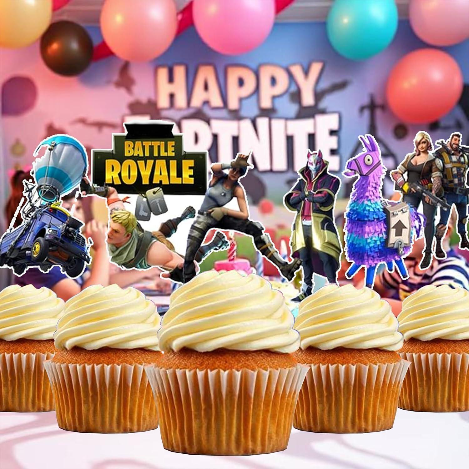 Video Game Happy Birthday Cake Topper 15cm + 7 Characters + Wafer Paper Badge Party Supplies Decoration Supplies for Kids Adults Girls Boys JUSTCAKETOPPERS