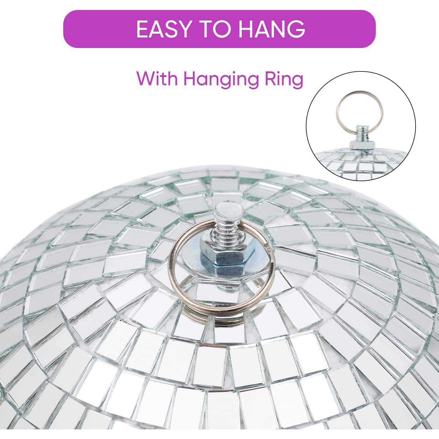 Bola de Disco Espejo Plateada 20 cm con Anillo Colgante