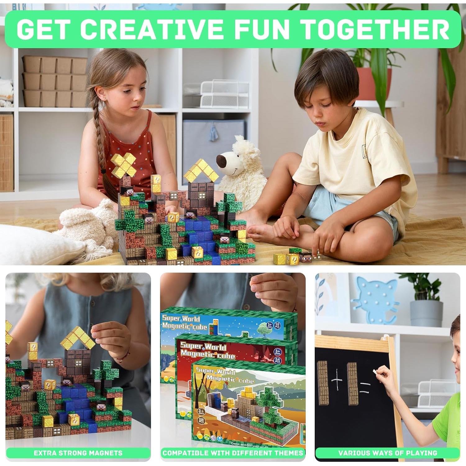 Bloques Magnéticos Jollynamy 128PCS Juguete Educativo STEM