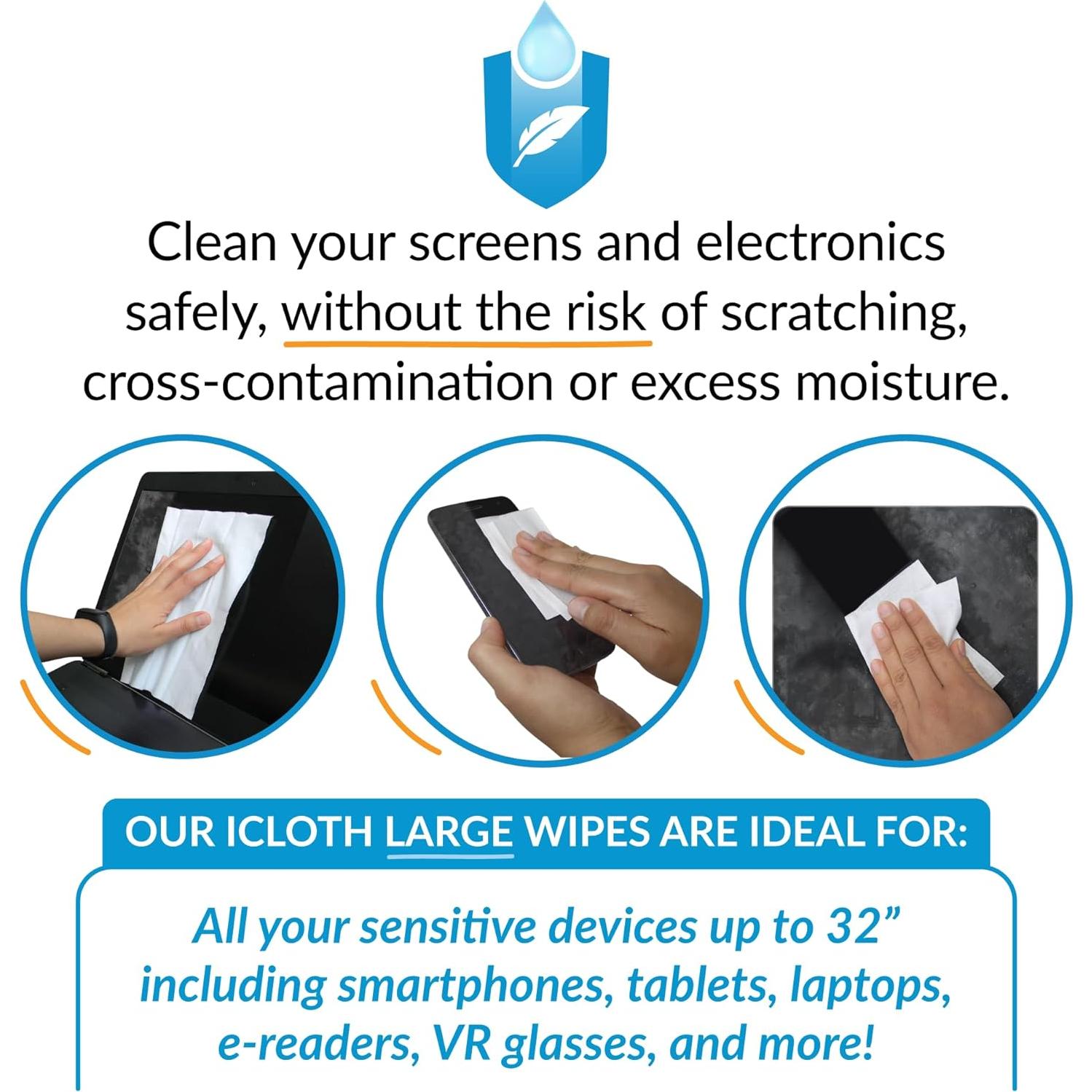 Toallitas de limpieza iCloth para pantallas - 100 unidades