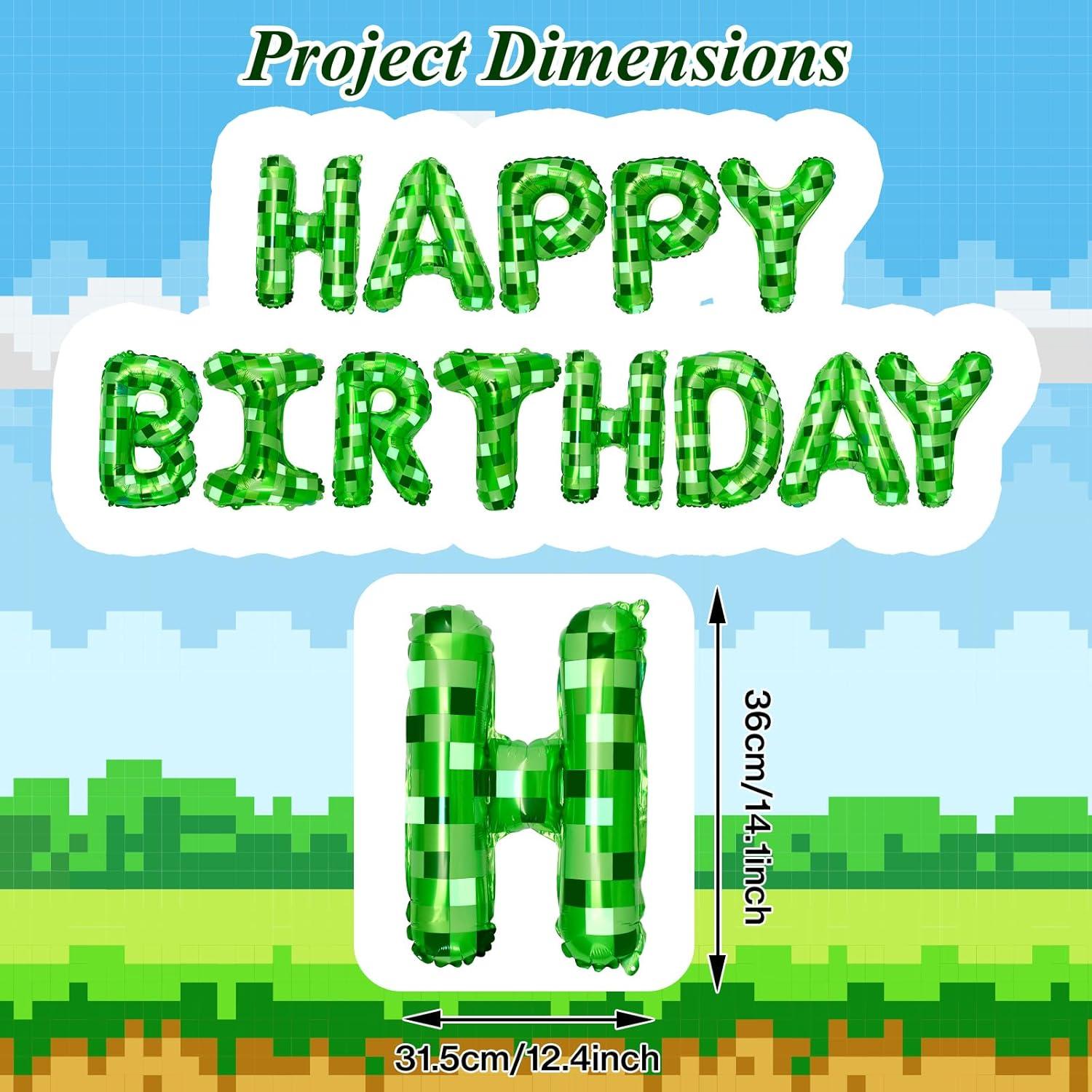 Banner de Cumpleaños Feliz Pixel Verde - Decoración Temática
