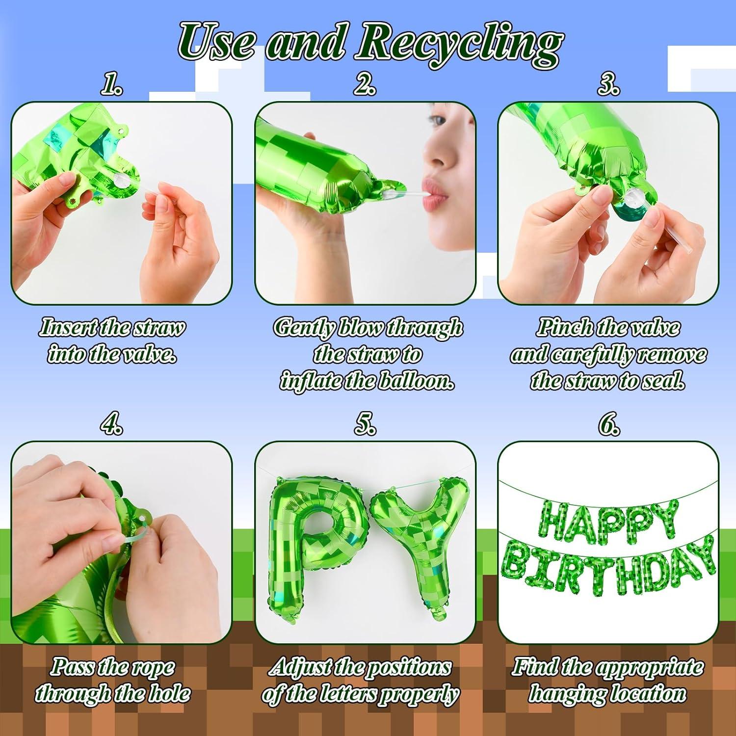 Banner de Cumpleaños Feliz Pixel Verde - Decoración Temática