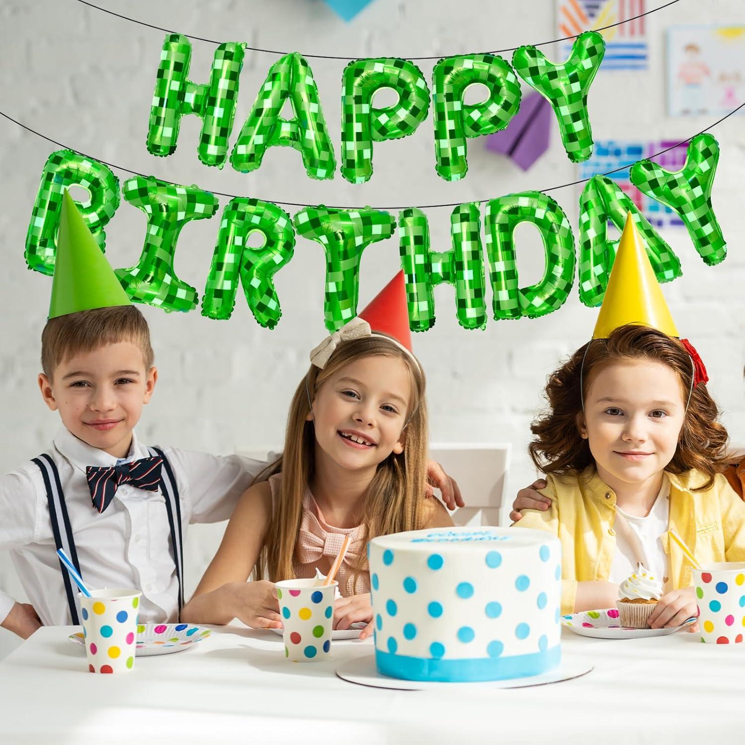 Banner de Cumpleaños Feliz Pixel Verde - Decoración Temática