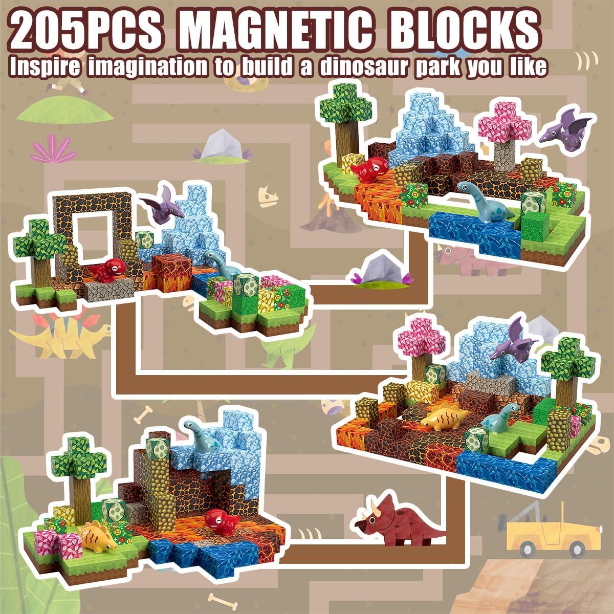 205 Piezas Bloques Magnéticos Dinosaurios 3D para Niños 3+