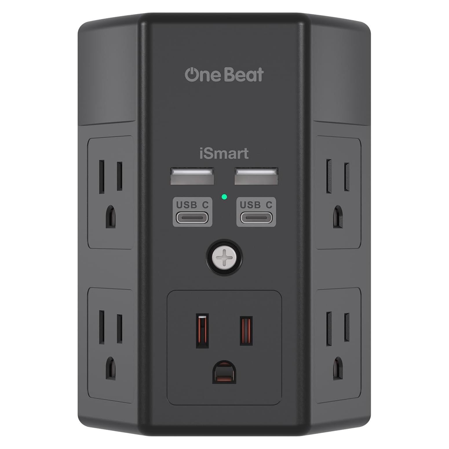 Extensor de Enchufe 5 Salidas con 4 USB C One Beat Negro