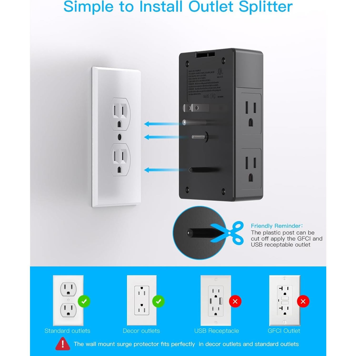 Extensor de Enchufe 5 Salidas con 4 USB C One Beat Negro