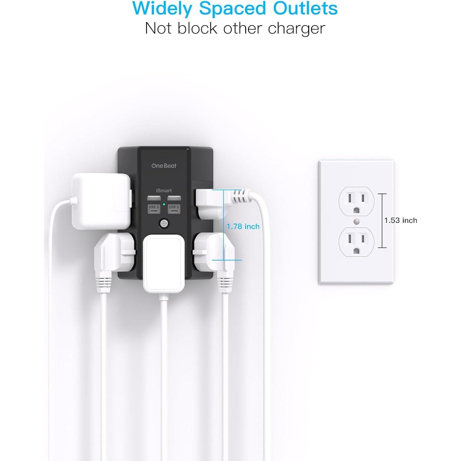 Extensor de Enchufe 5 Salidas con 4 USB C One Beat Negro