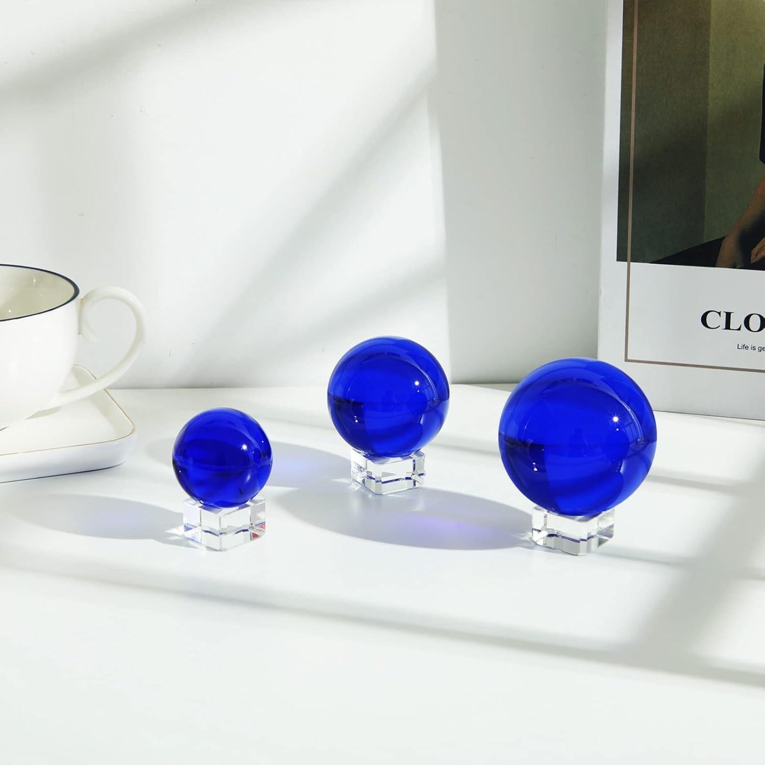 Bola de Cristal K9 60mm LONGWIN con Soporte Azul