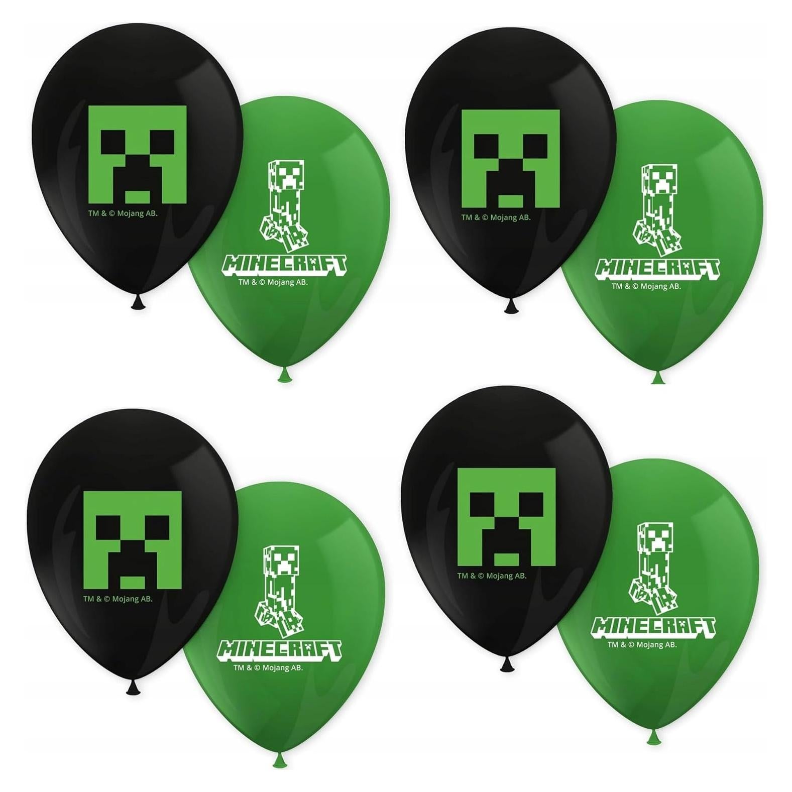 Globos de Fiesta Procos Minecraft 21 cm Verde y Negro - 8 Pzas