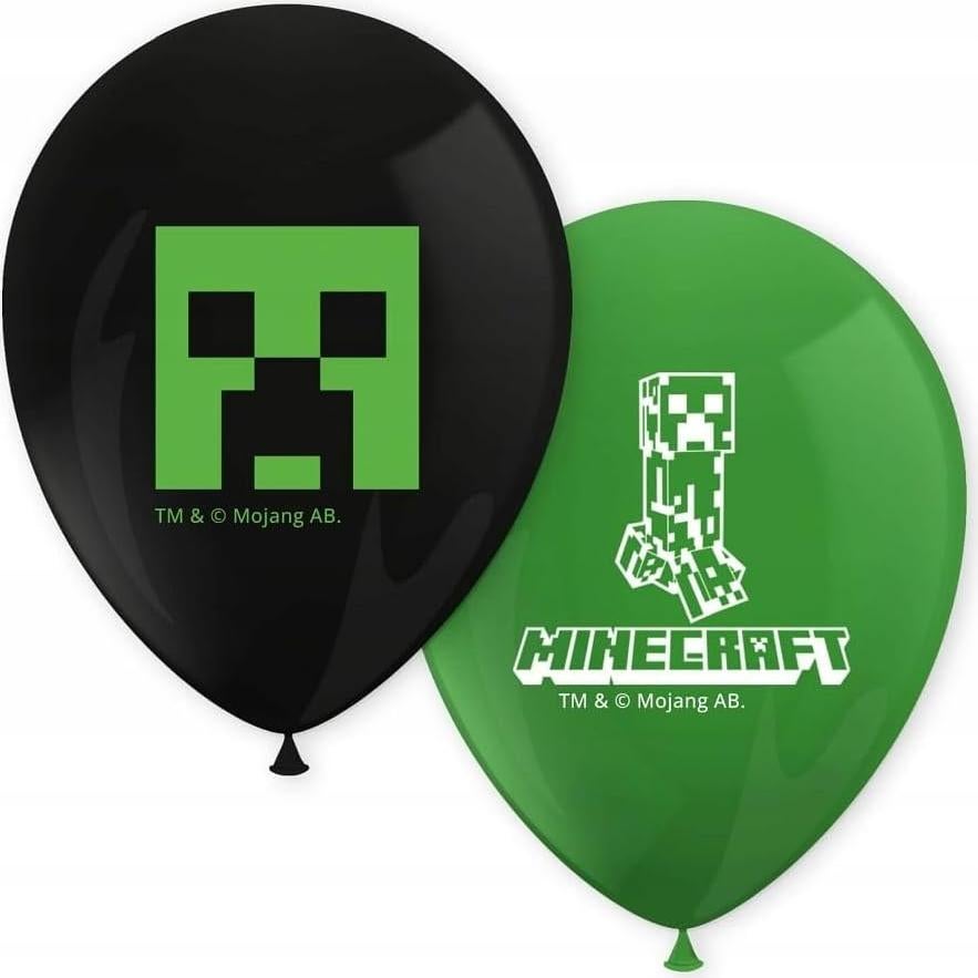 Globos de Fiesta Procos Minecraft 21 cm Verde y Negro - 8 Pzas