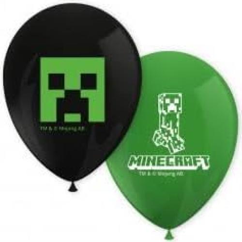 Globos de Fiesta Procos Minecraft 21 cm Verde y Negro - 8 Pzas