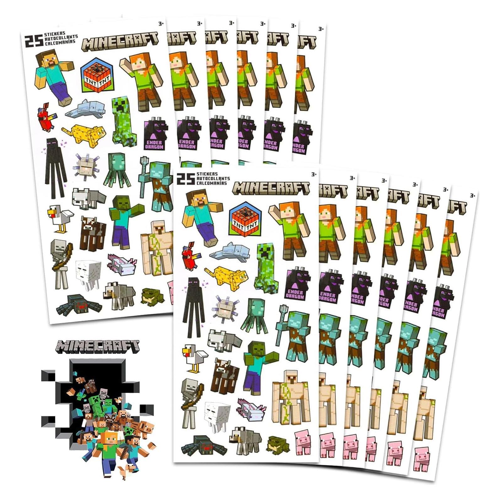 Paquete de Stickers de Minecraft - 12 Hojas para Cumpleaños