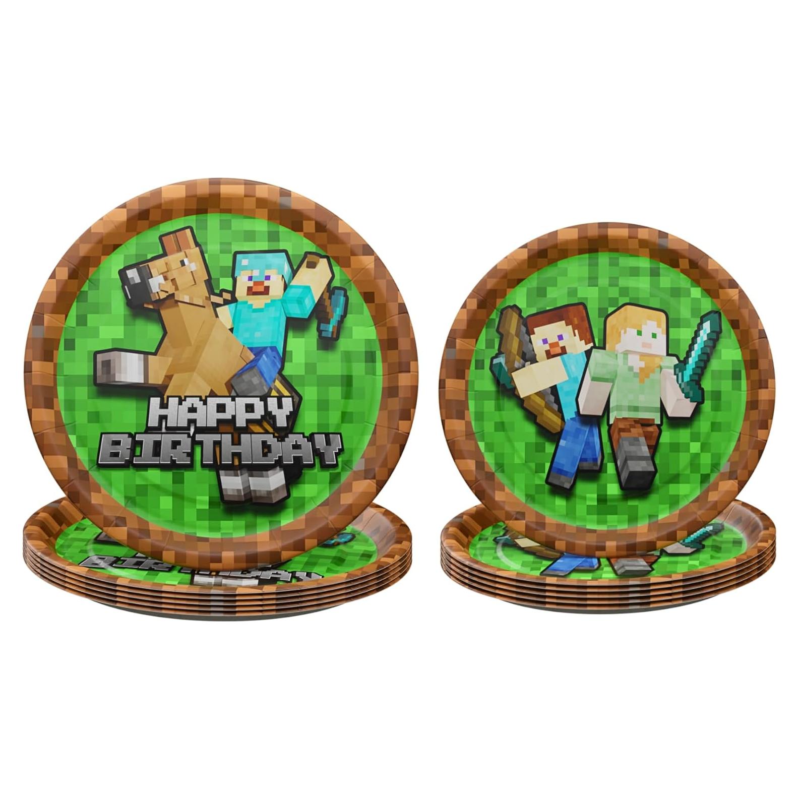 Platos de Cena y Postre Pixel Miner Blue Orchards - 40 Piezas