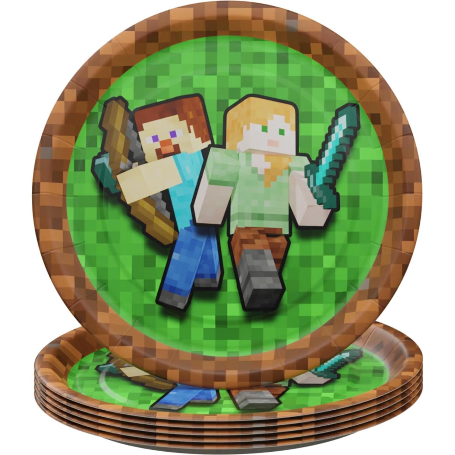 Platos de Cena y Postre Pixel Miner Blue Orchards - 40 Piezas