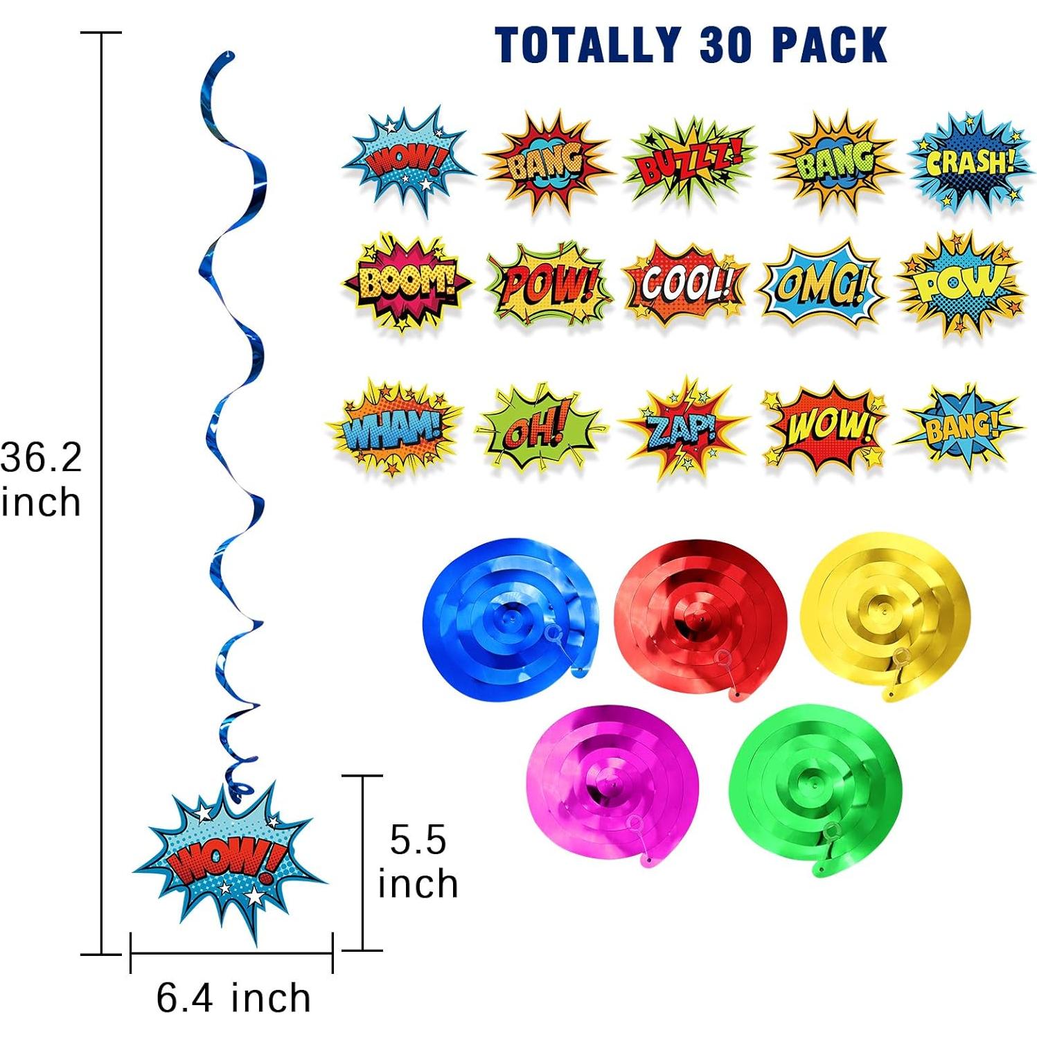 Decoraciones de Fiesta de Superhéroe Gifts&Party - 30 Espirales Colgantes