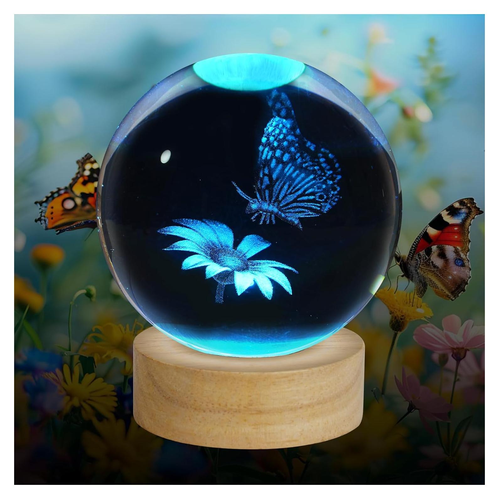 Luz Nocturna Mariposa 3D ZXBLAQ con Base de Madera LED 16 Colores