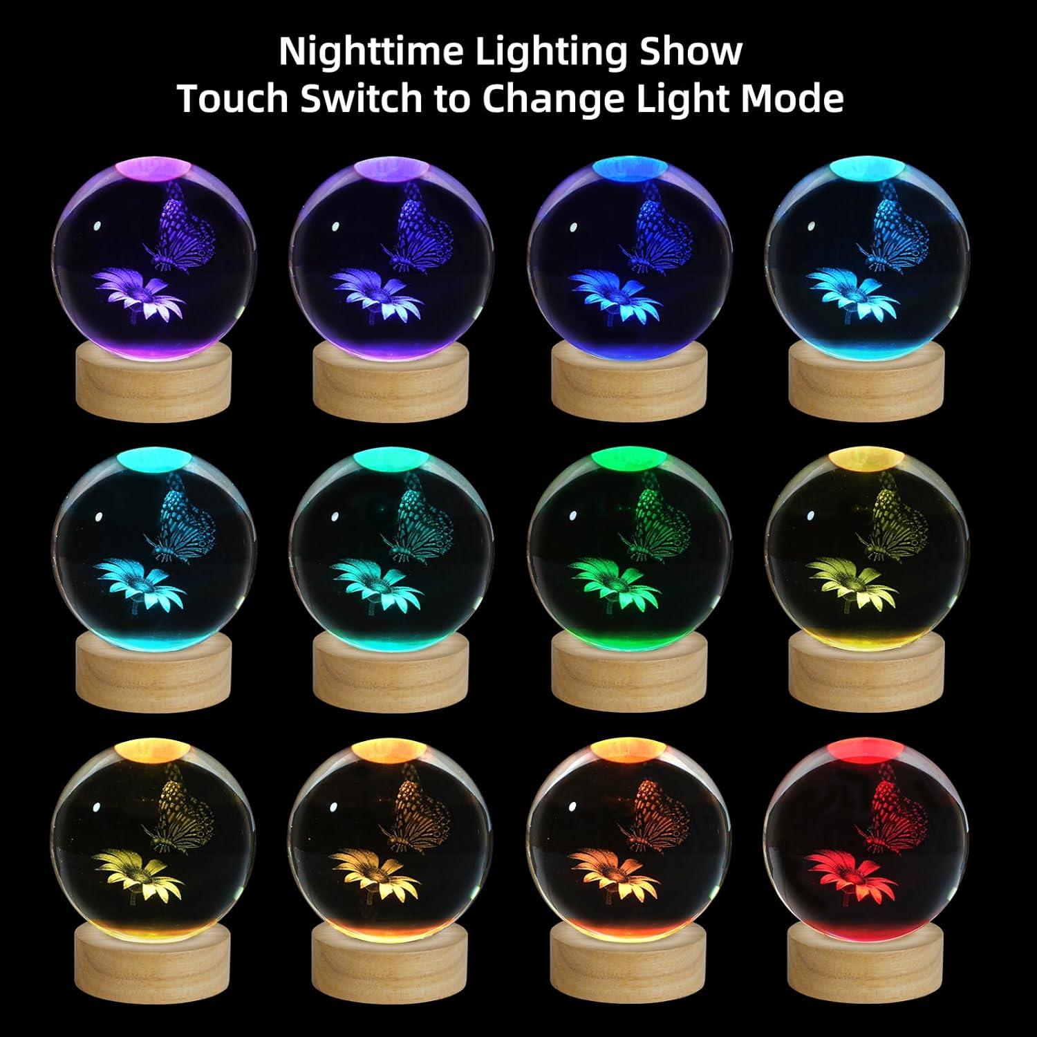 Luz Nocturna Mariposa 3D ZXBLAQ con Base de Madera LED 16 Colores