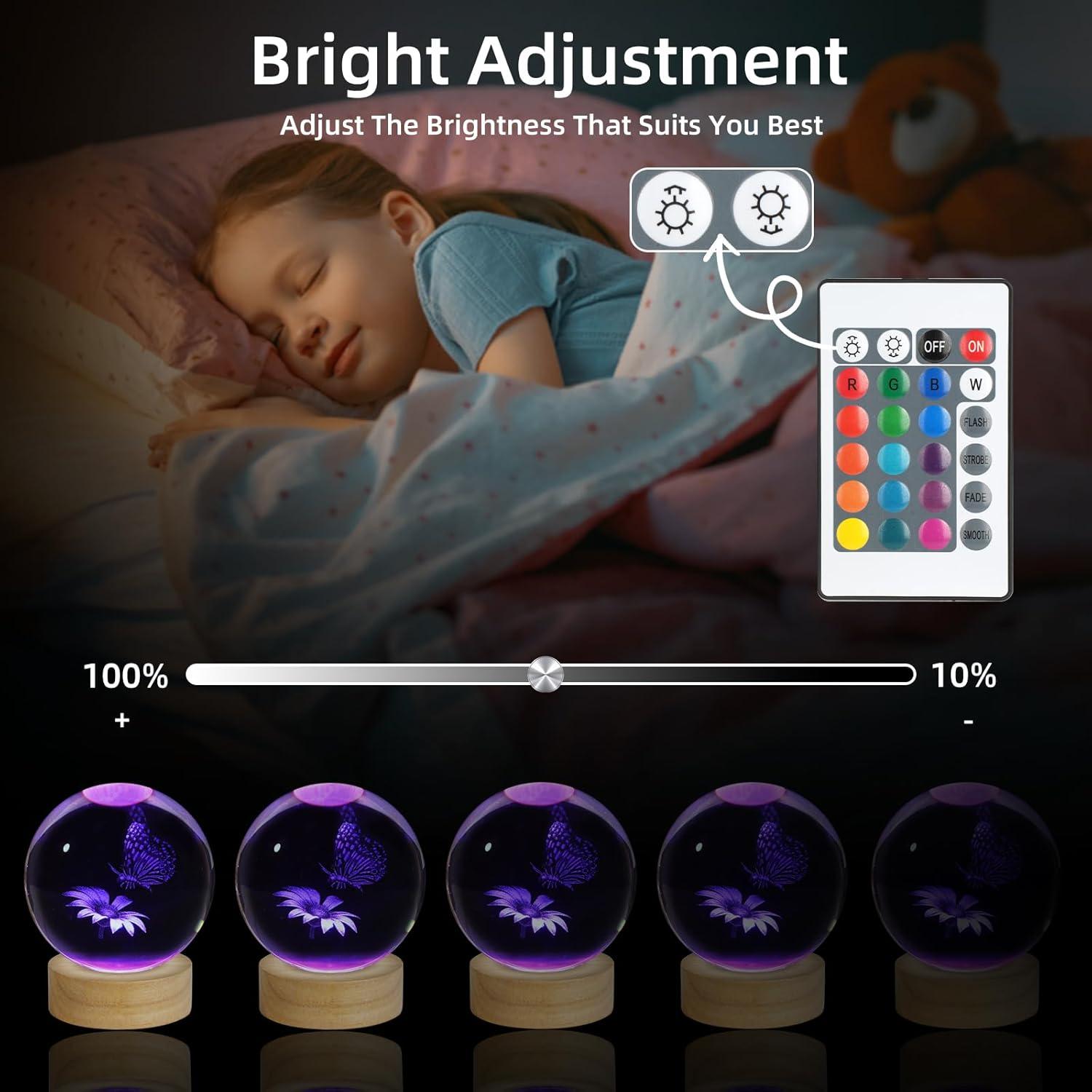 Luz Nocturna Mariposa 3D ZXBLAQ con Base de Madera LED 16 Colores