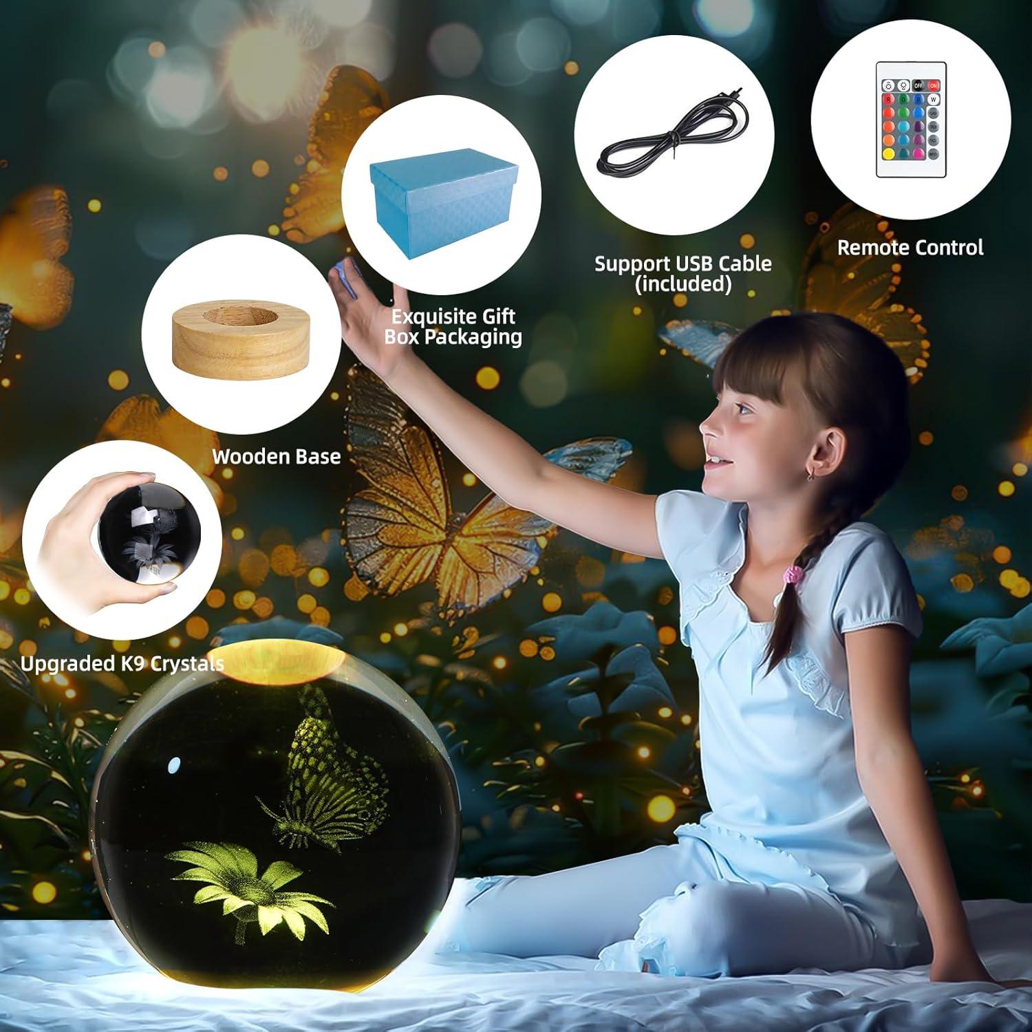 Luz Nocturna Mariposa 3D ZXBLAQ con Base de Madera LED 16 Colores