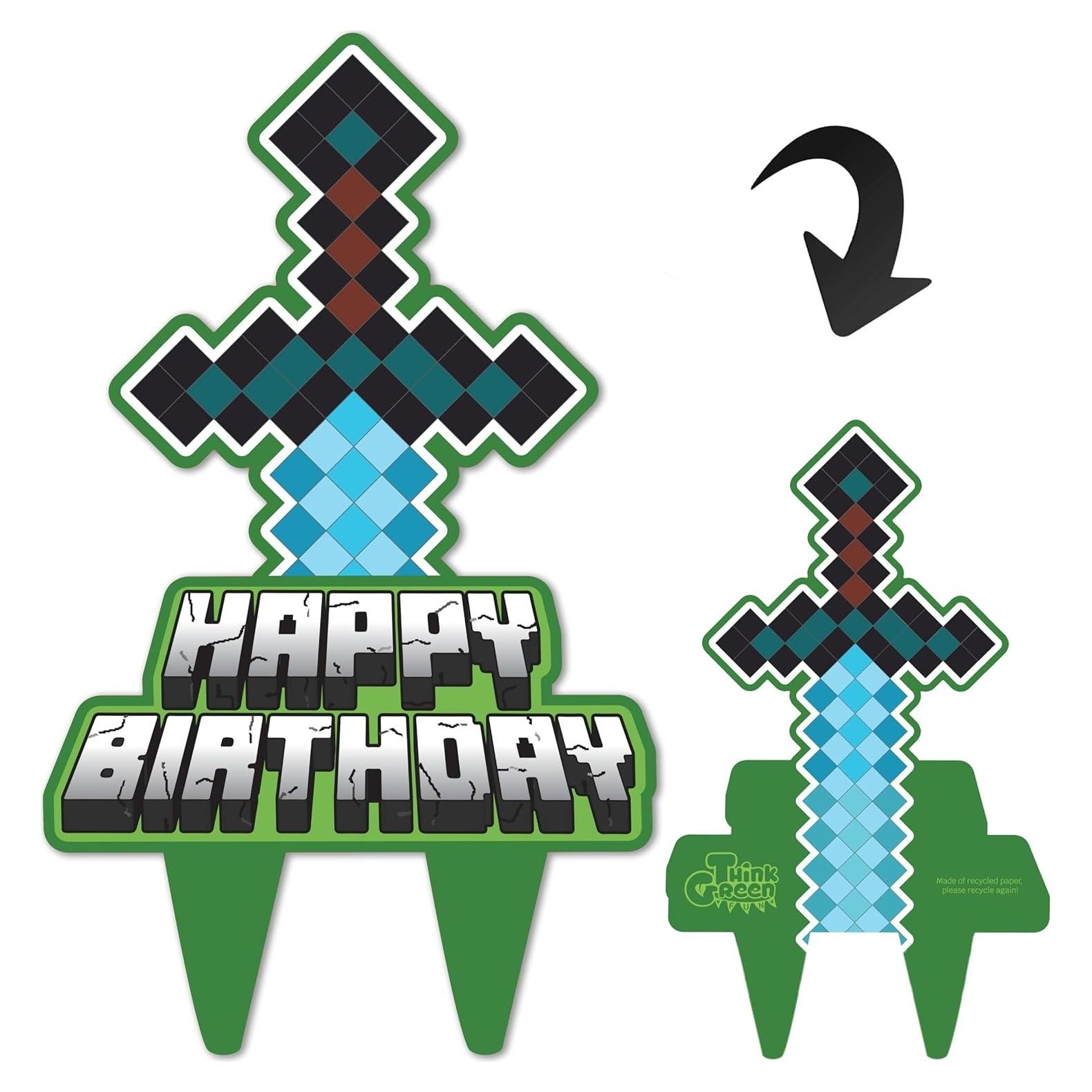 Topper de pastel de cumpleaños gamer Think Green Fun 15x25cm