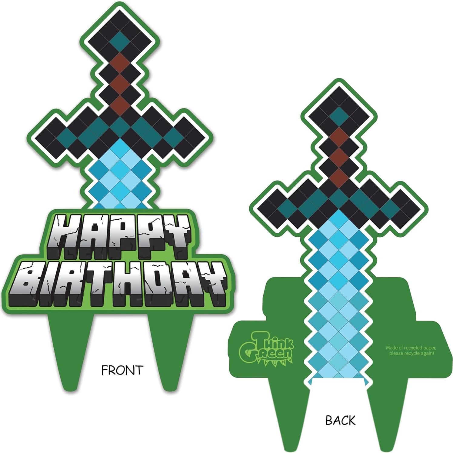 Topper de pastel de cumpleaños gamer Think Green Fun 15x25cm