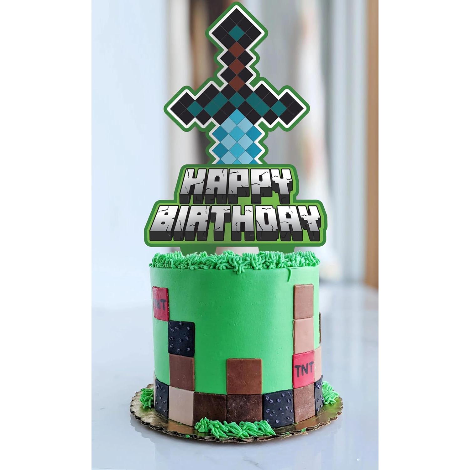 Topper de pastel de cumpleaños gamer Think Green Fun 15x25cm