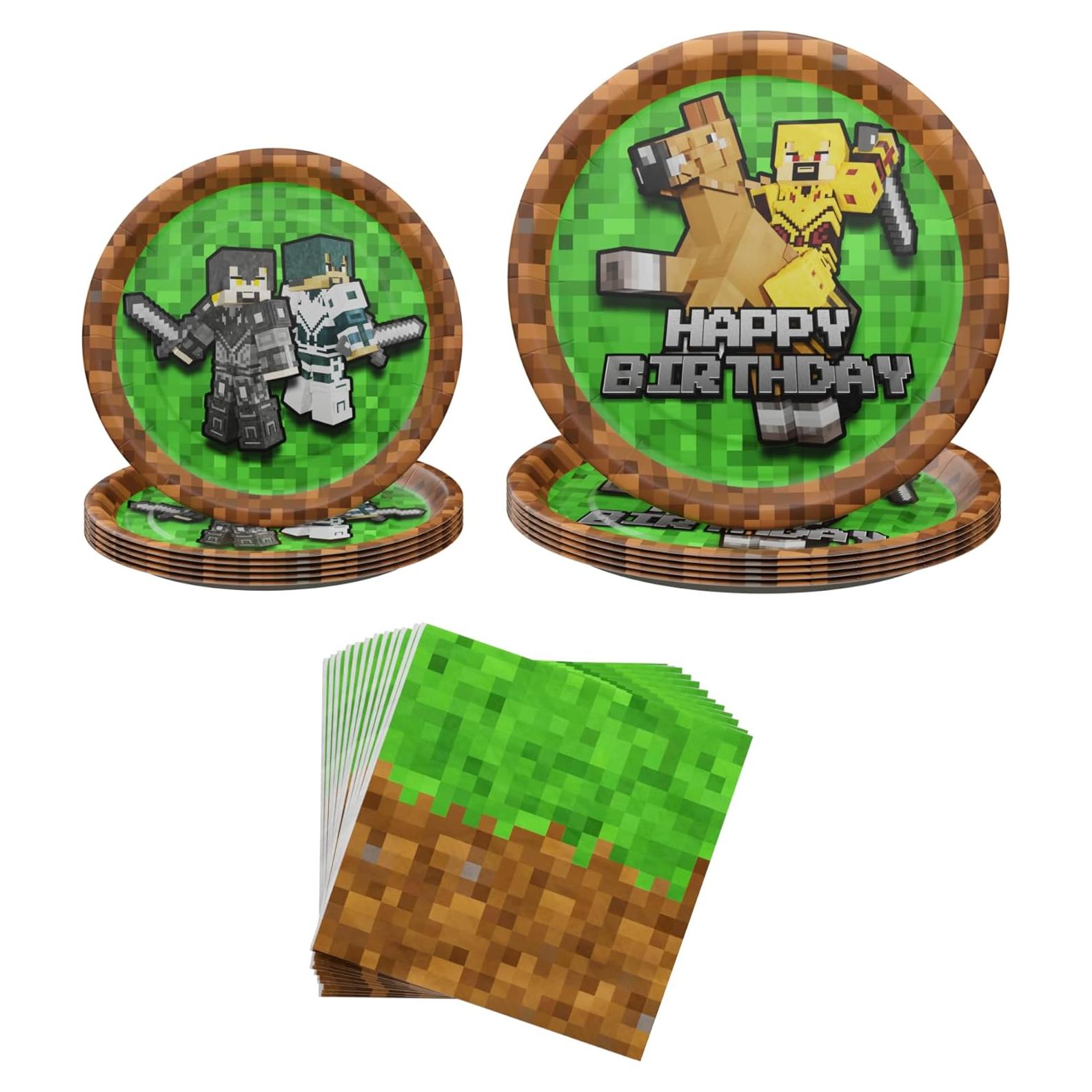 Platos y Servilletas Pixel Warrior Blue Orchards - 60 Piezas