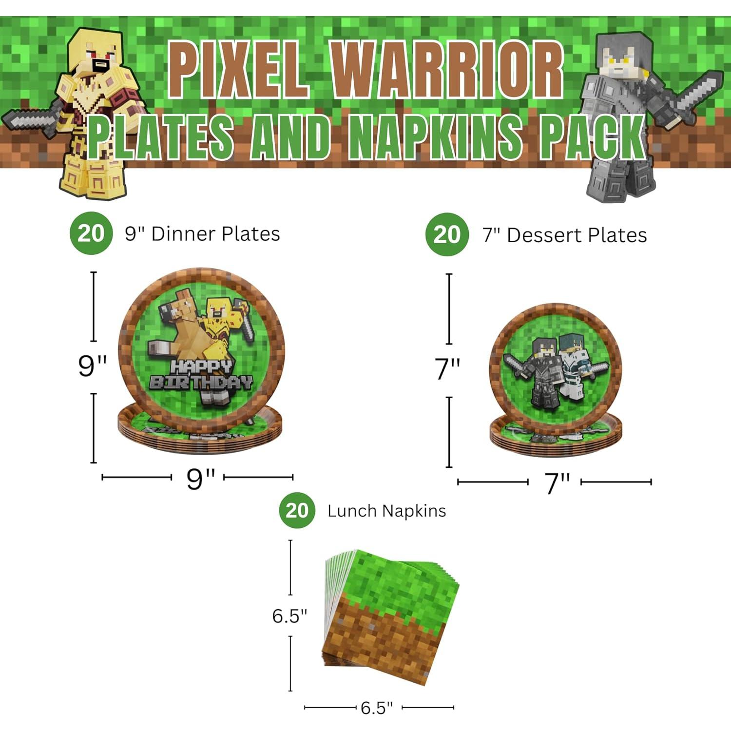 Platos y Servilletas Pixel Warrior Blue Orchards - 60 Piezas