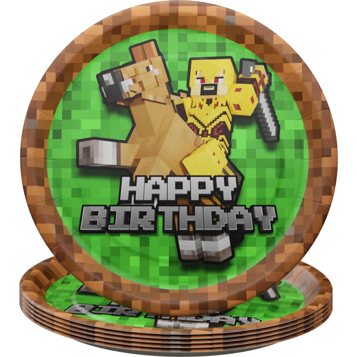 Platos y Servilletas Pixel Warrior Blue Orchards - 60 Piezas