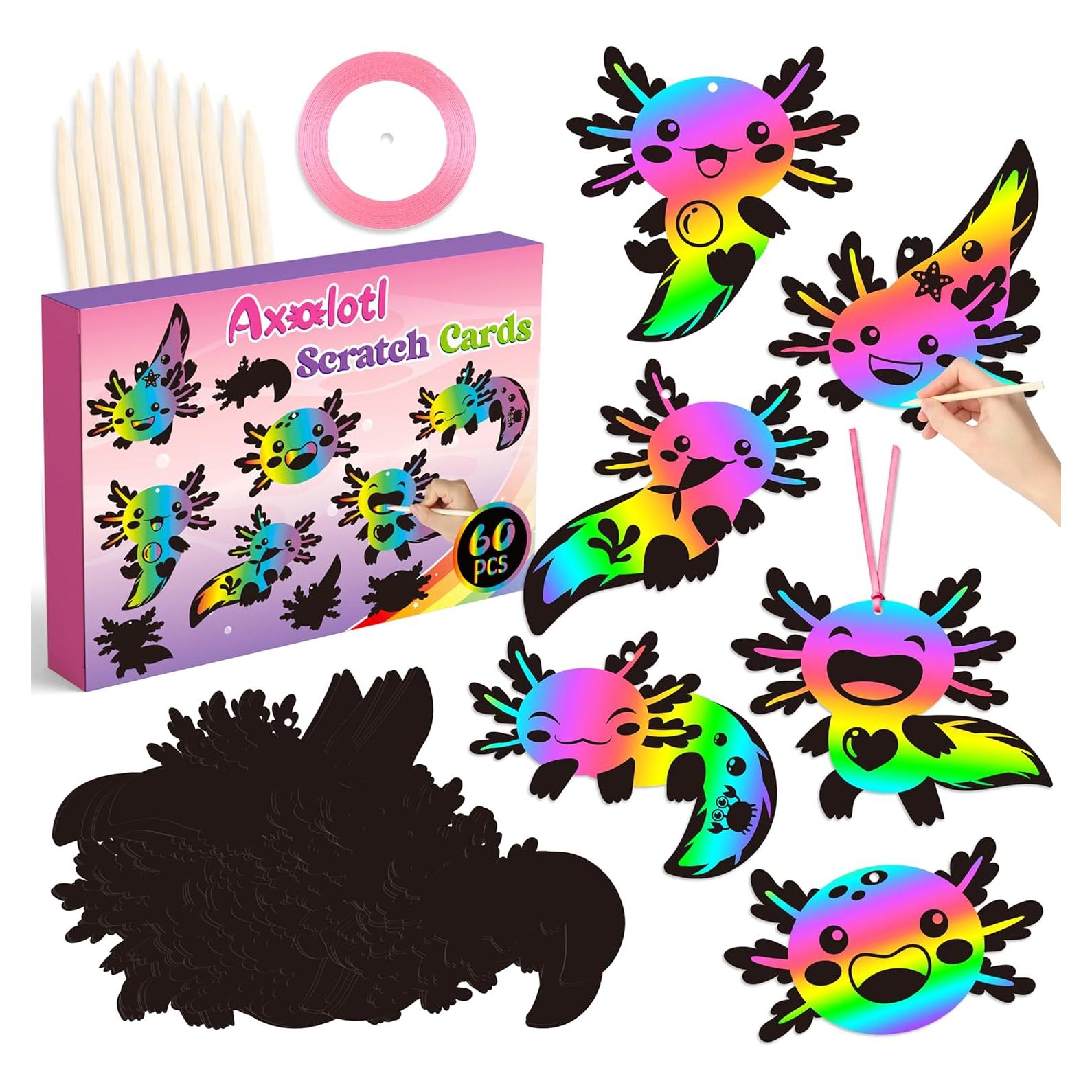 Kit de Manualidades B1ykin 60 Piezas Tarjetas de Rascar Axolotl