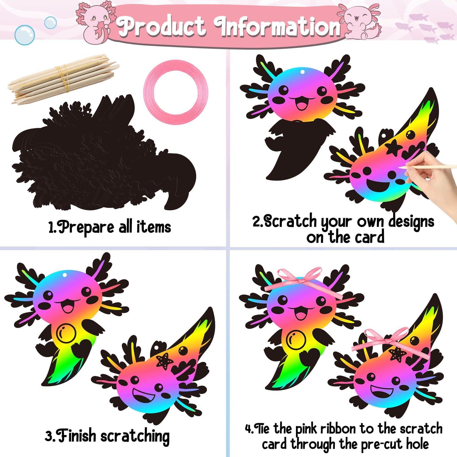 Kit de Manualidades B1ykin 60 Piezas Tarjetas de Rascar Axolotl