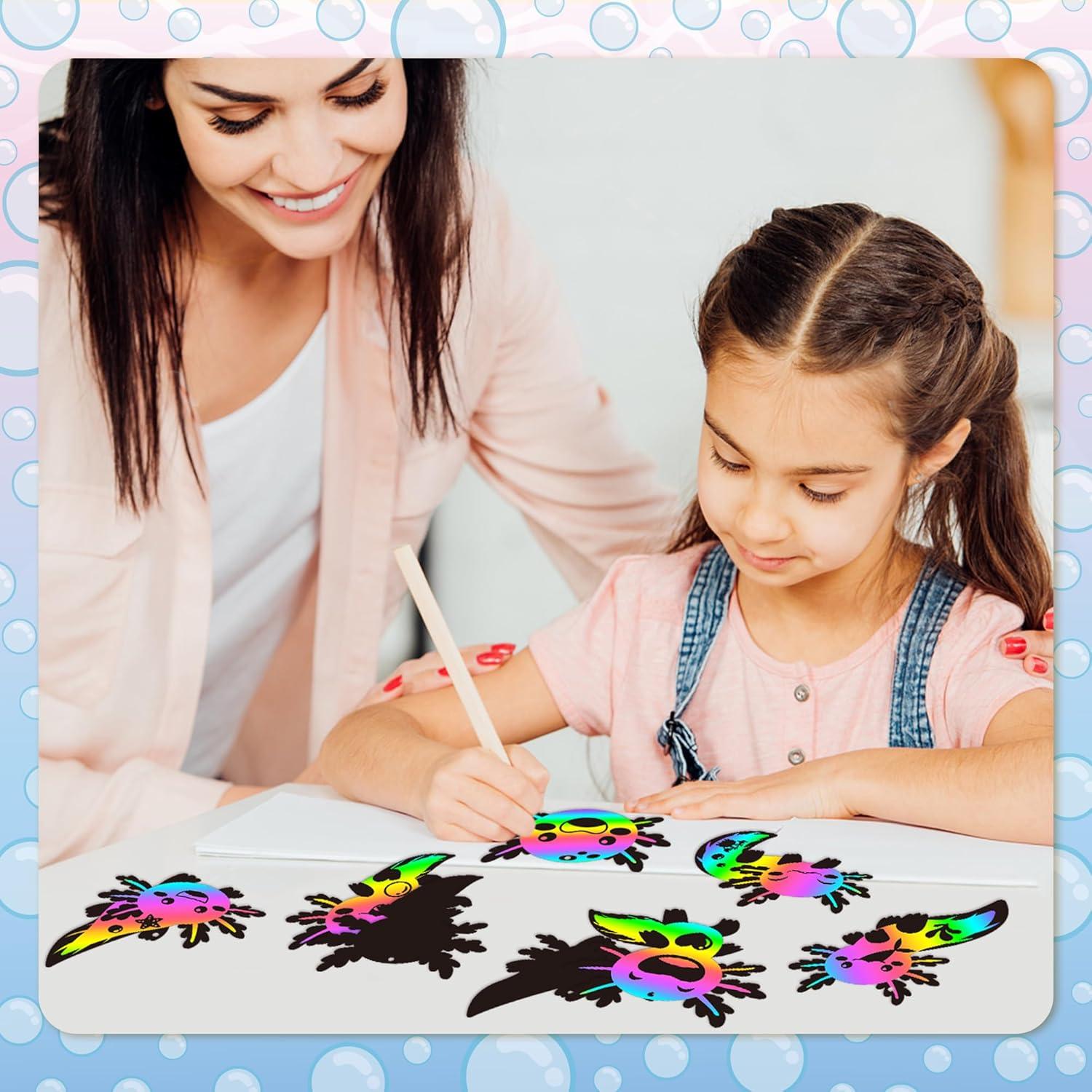 Kit de Manualidades B1ykin 60 Piezas Tarjetas de Rascar Axolotl