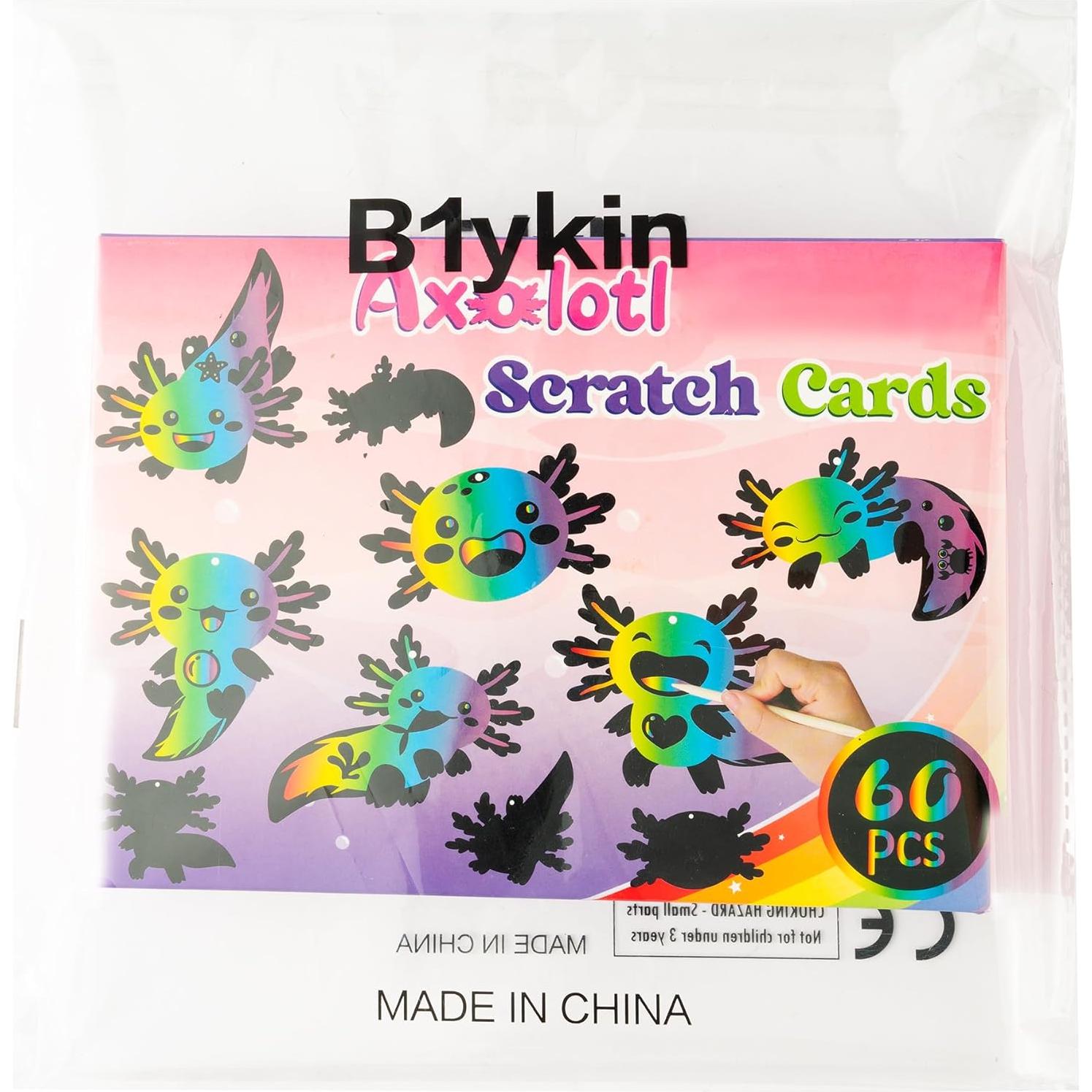 Kit de Manualidades B1ykin 60 Piezas Tarjetas de Rascar Axolotl