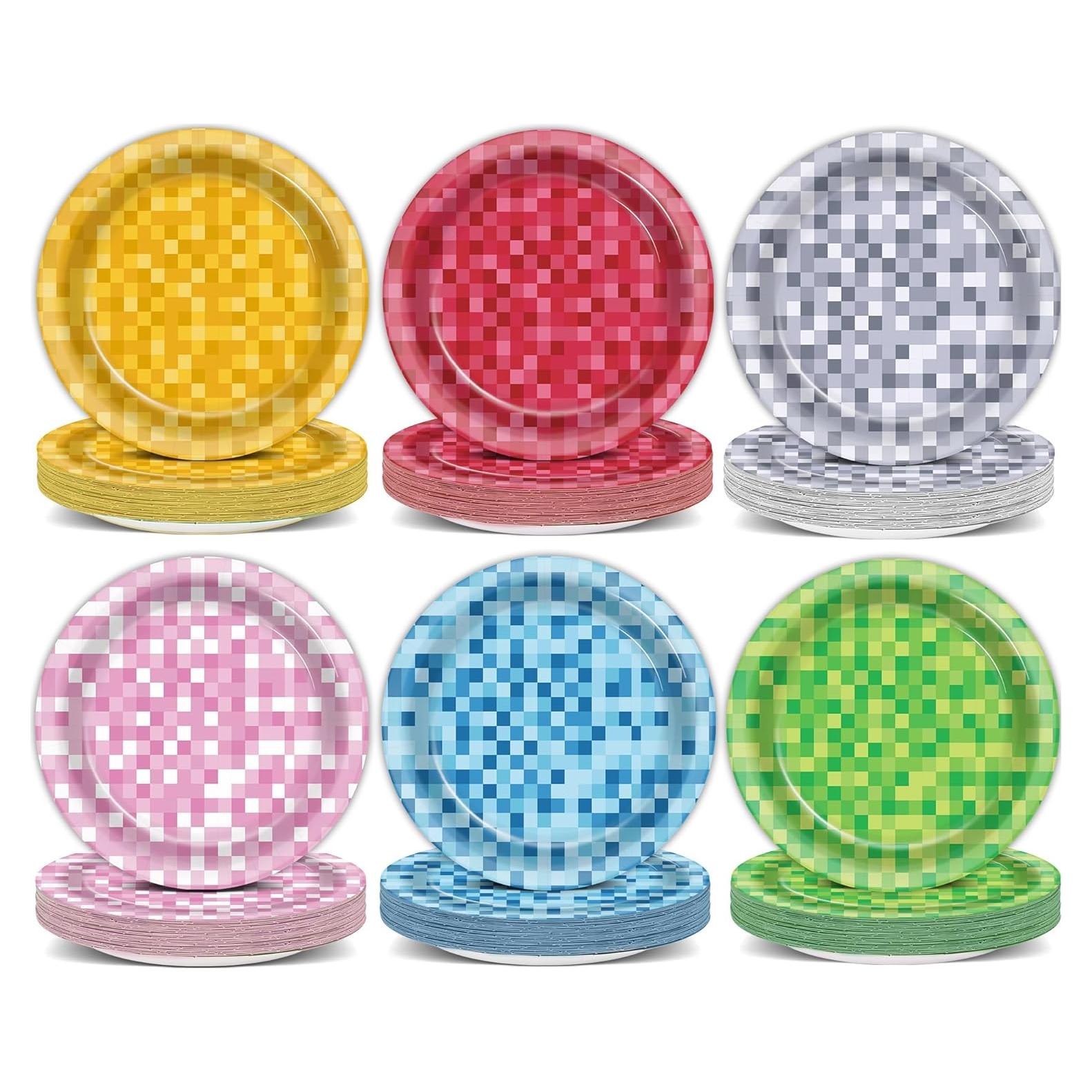 60 Platos de Papel Pixel CHUNNIN 17.8cm Multicolor Desechables