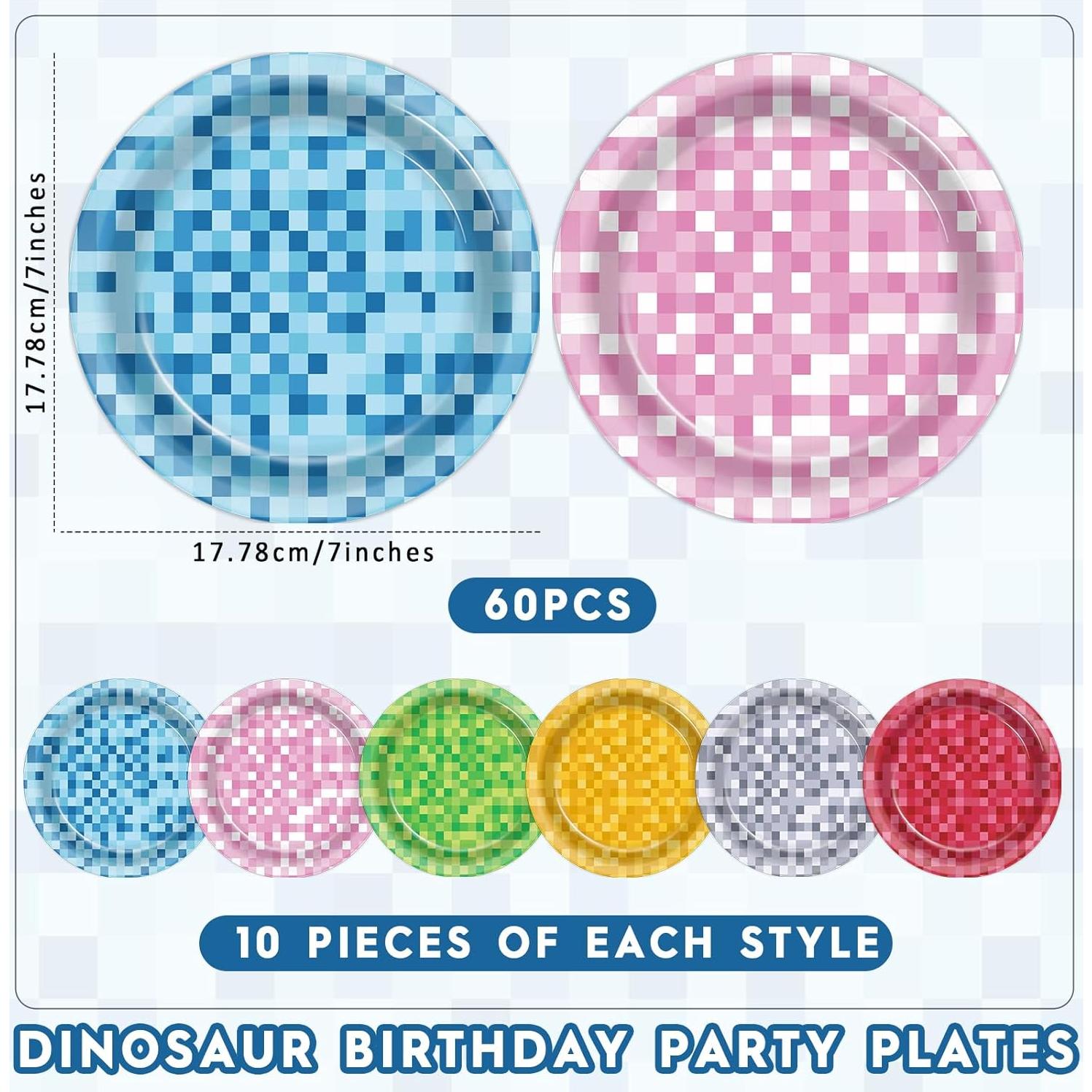 60 Platos de Papel Pixel CHUNNIN 17.8cm Multicolor Desechables