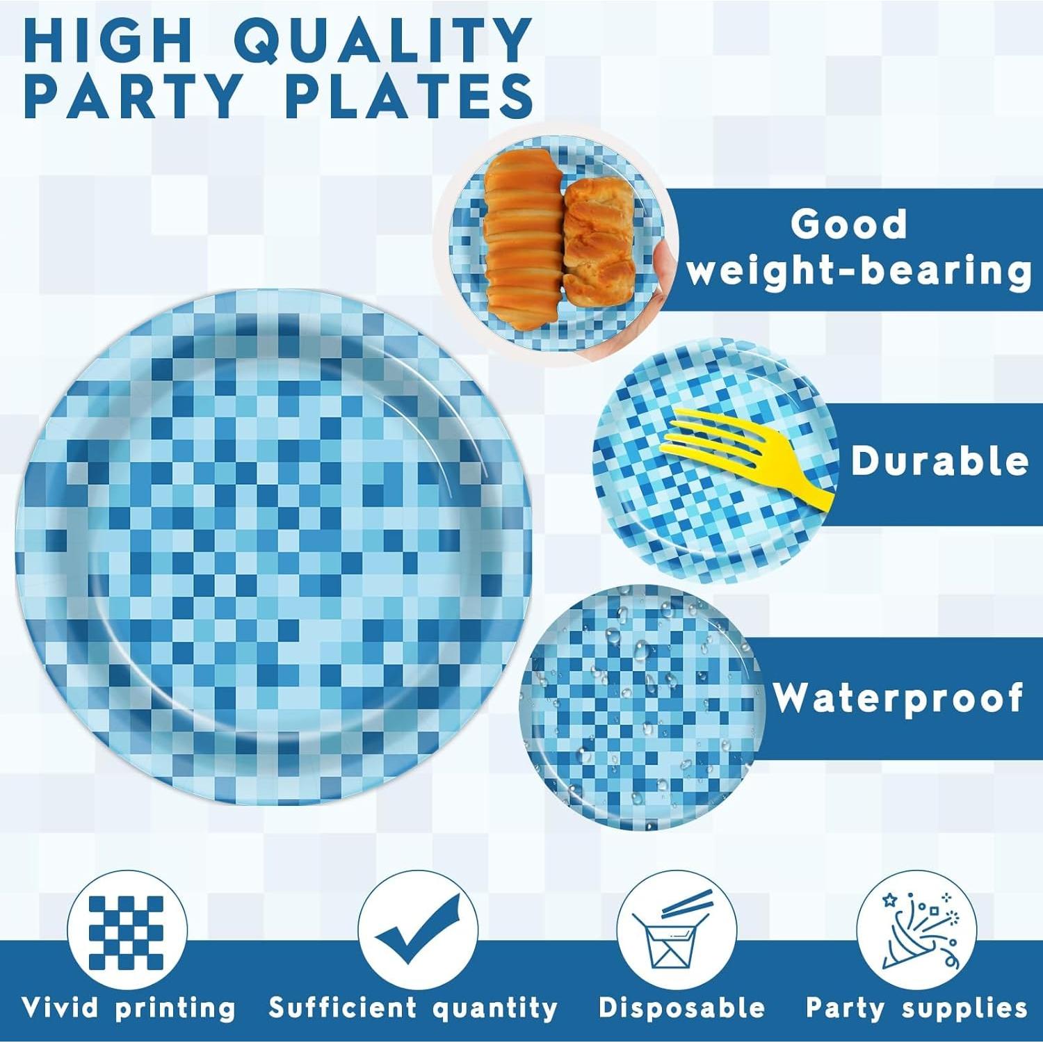 60 Platos de Papel Pixel CHUNNIN 17.8cm Multicolor Desechables