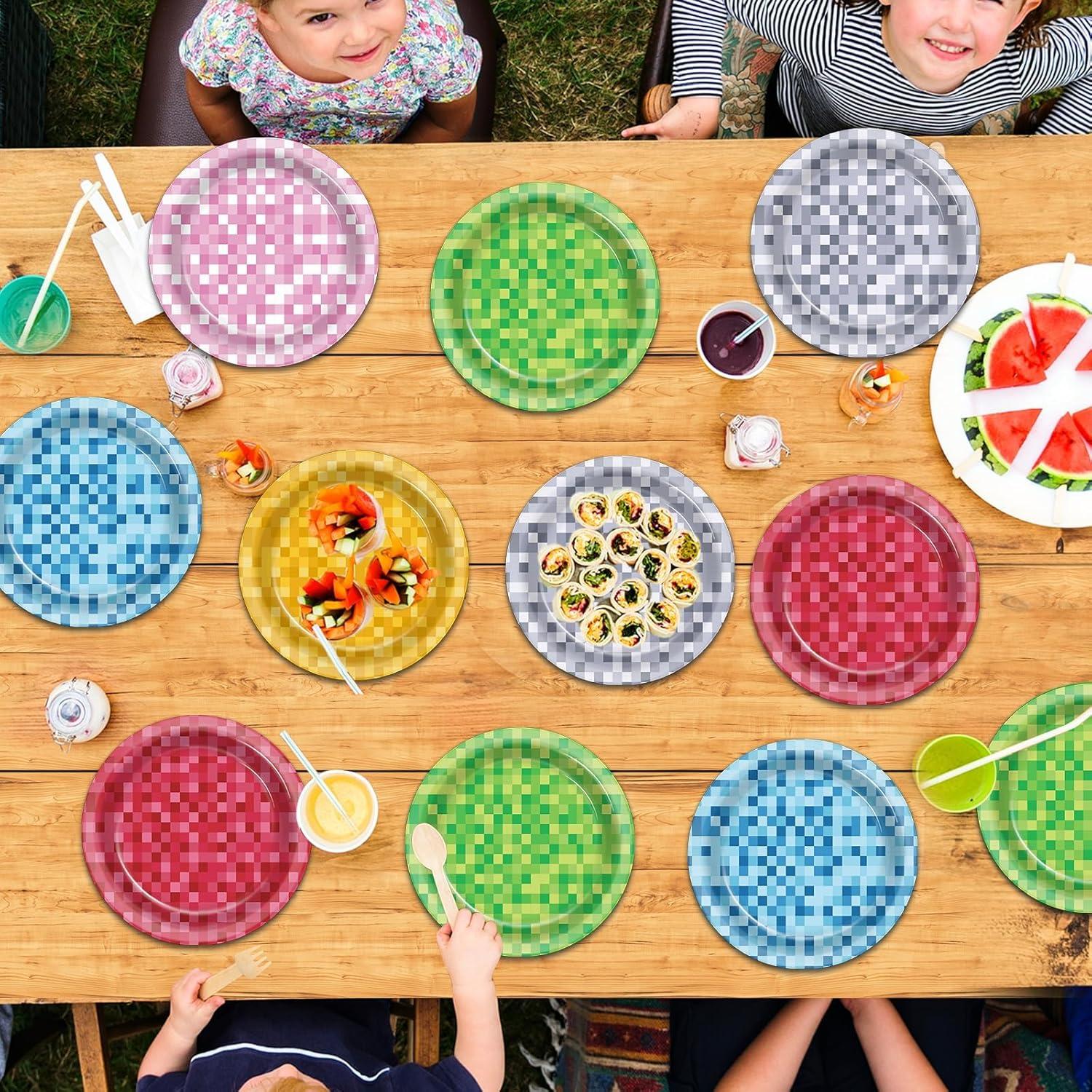 60 Platos de Papel Pixel CHUNNIN 17.8cm Multicolor Desechables