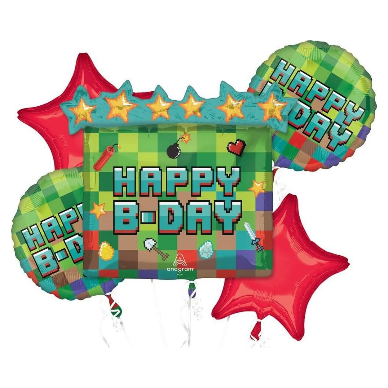 Ramo de Globos de Fiesta Pixel Anagram - 5 Globos de Foil