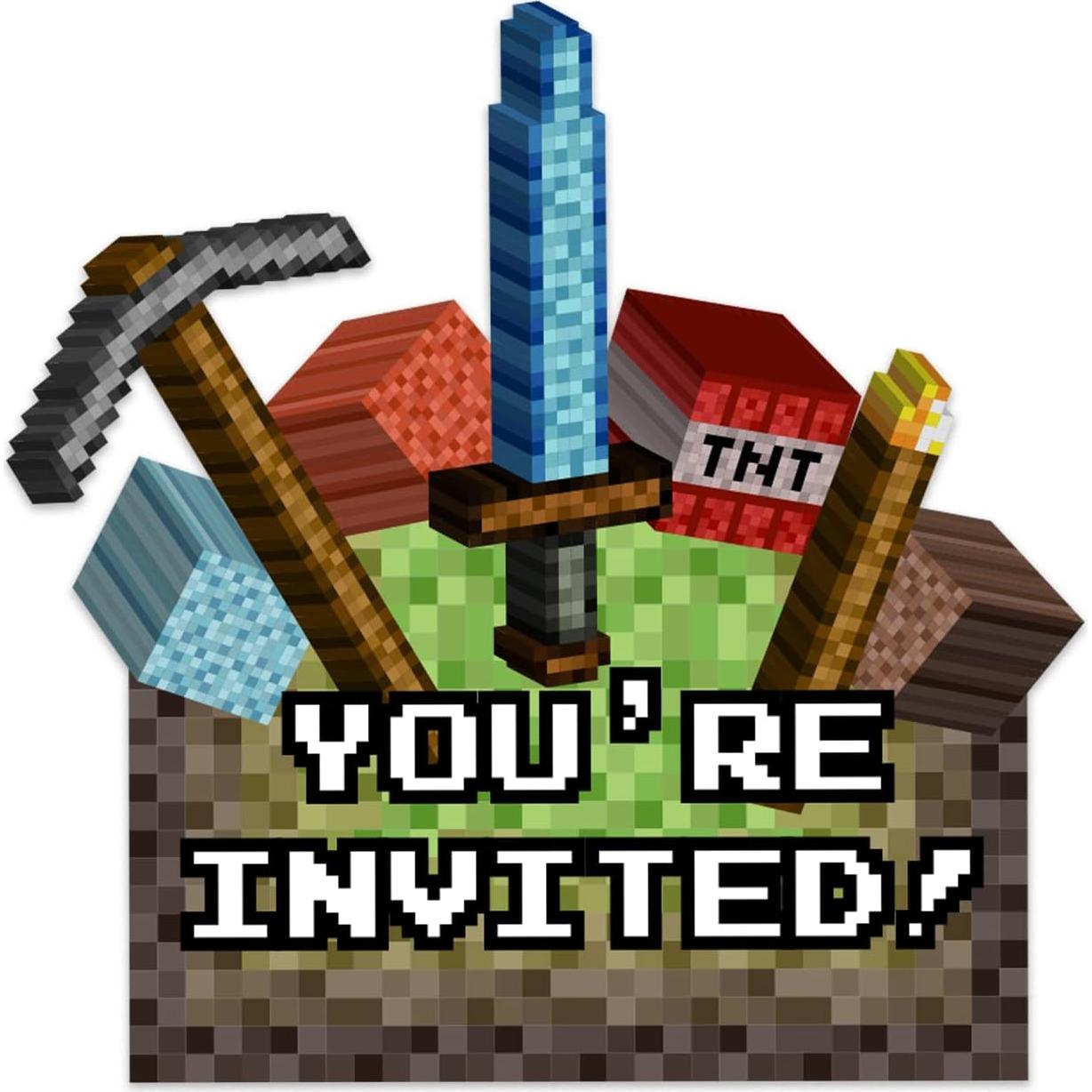 Invitaciones de Cumpleaños Mining Pixel World - 20 Unidades