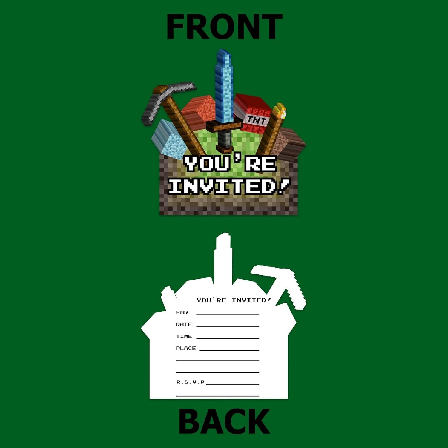 Invitaciones de Cumpleaños Mining Pixel World - 20 Unidades