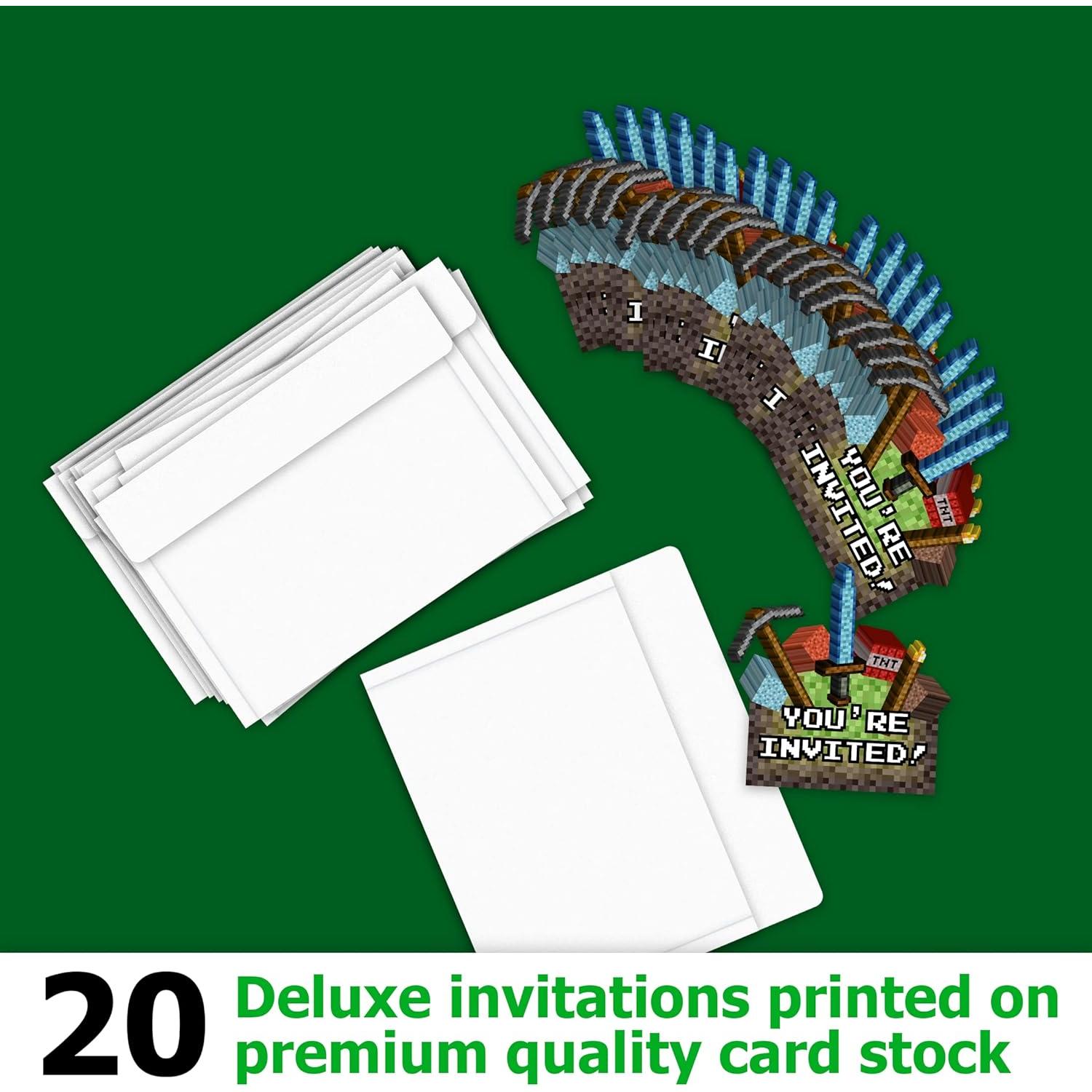 Invitaciones de Cumpleaños Mining Pixel World - 20 Unidades