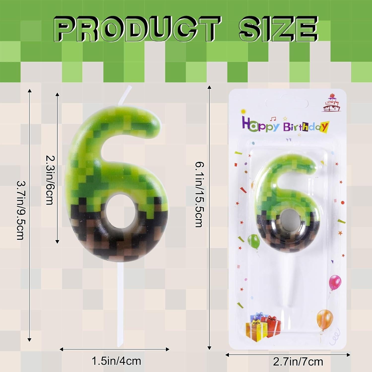 Vela de Cumpleaños Pixel 6 - Decoración para Pastel 7.37cm