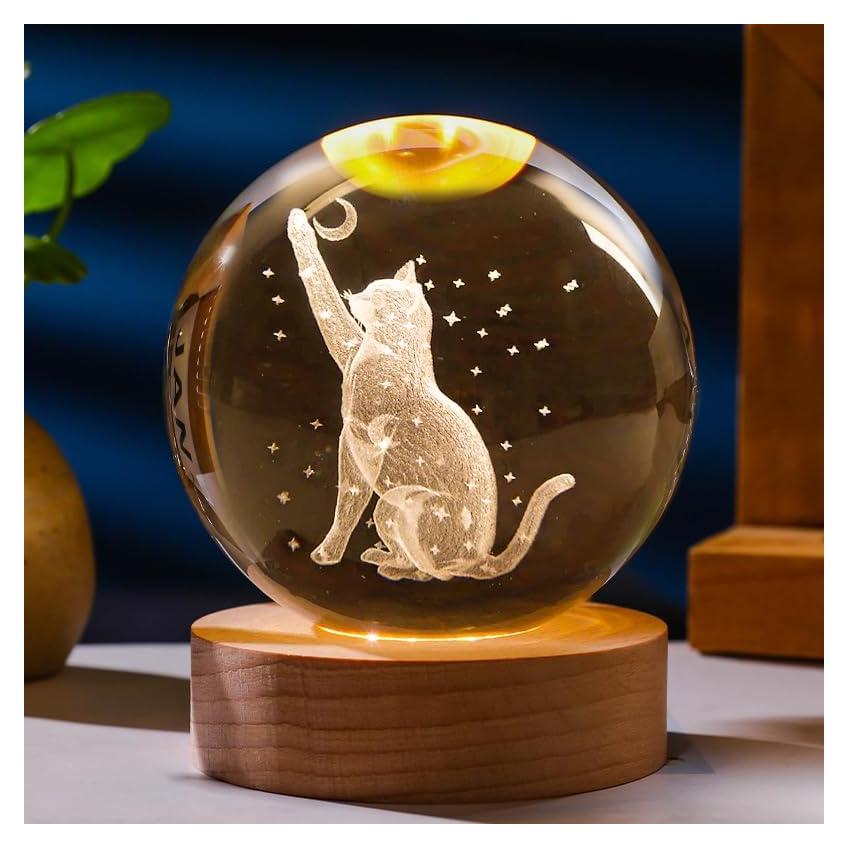 Esfera de Cristal 3D K9 con Luz LED y Base de Madera