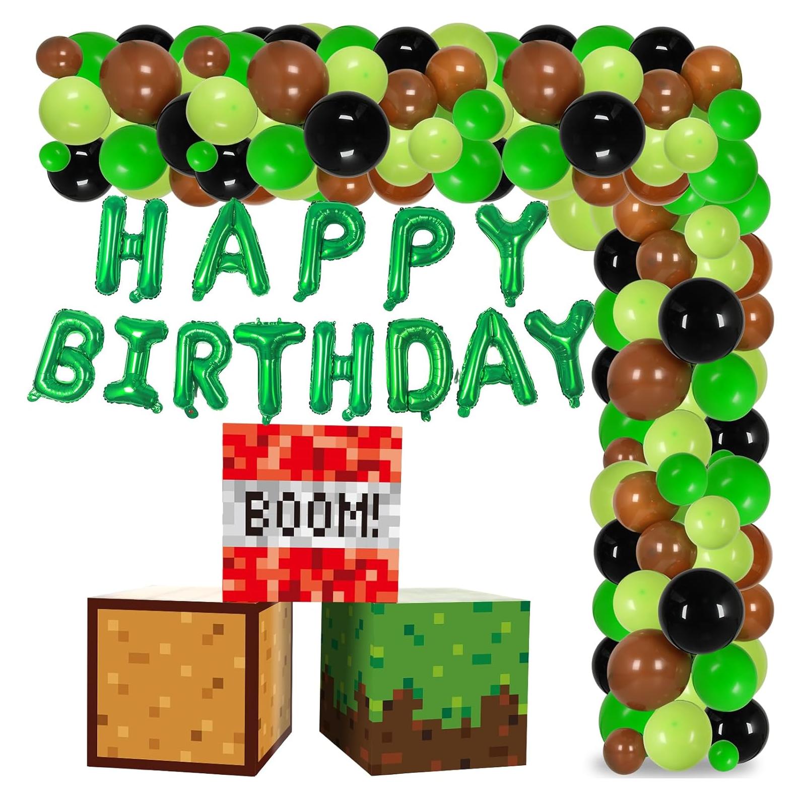 Kit de Decoración de Fiesta de Cumpleaños Pixel Miner 110 Piezas