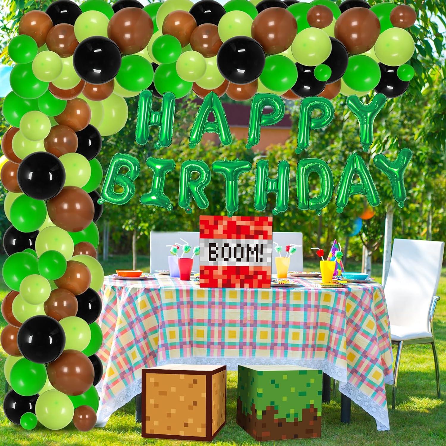 Kit de Decoración de Fiesta de Cumpleaños Pixel Miner 110 Piezas